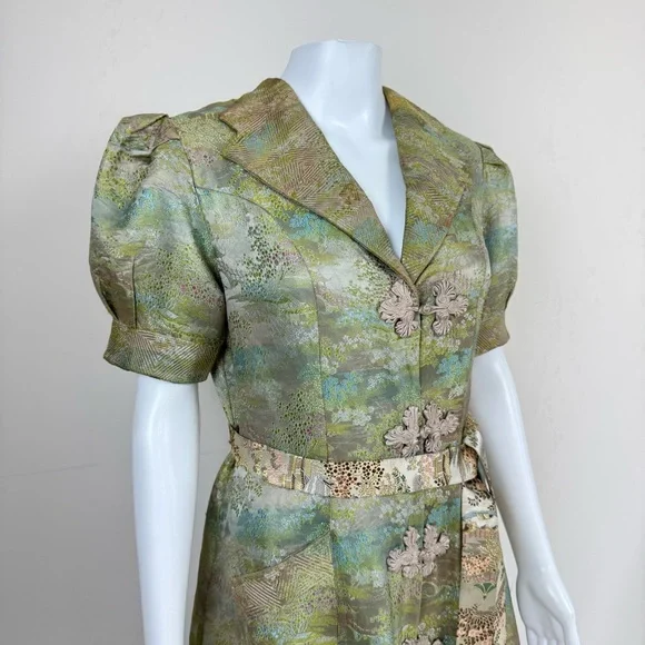 Original 1930s Chinese Silk Brocade House Coat Robe Dress Floral Frog Closures - Picture 4 of 17